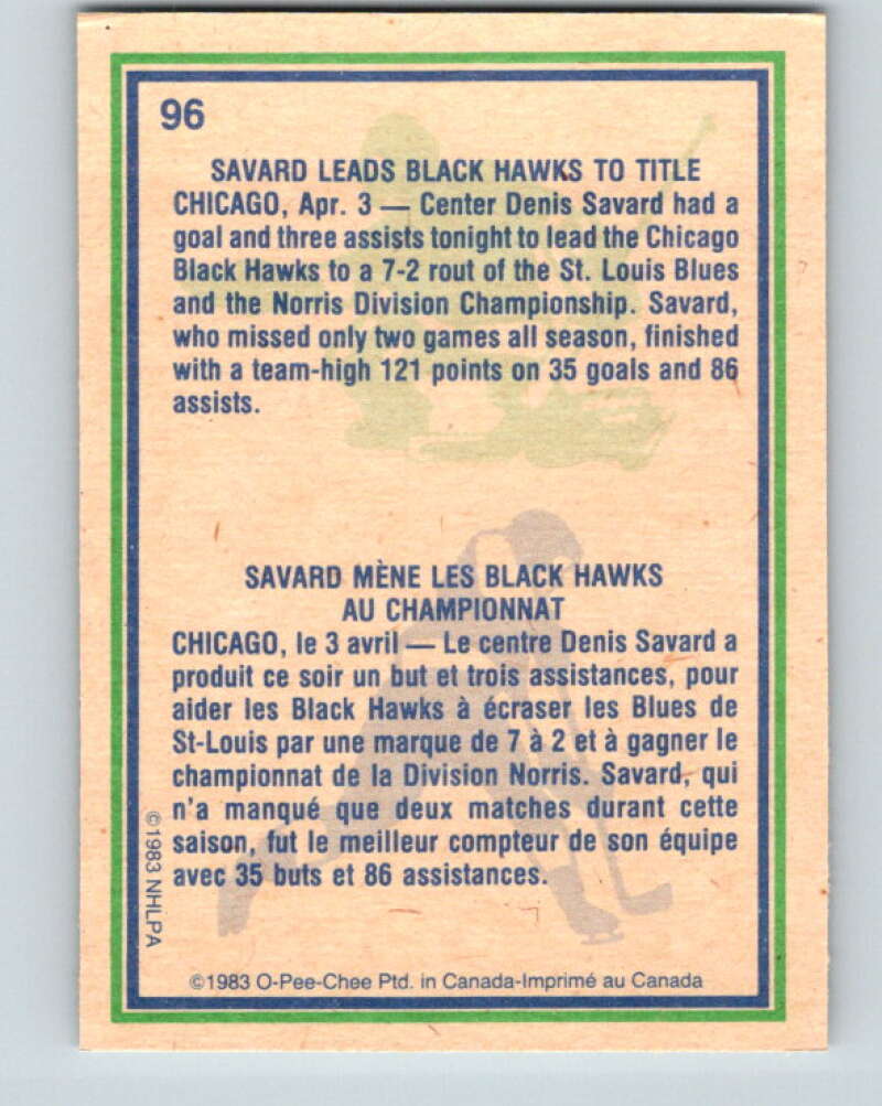 1983-84 O-Pee-Chee #96 Denis Savard HL Chicago Blackhawks V27013