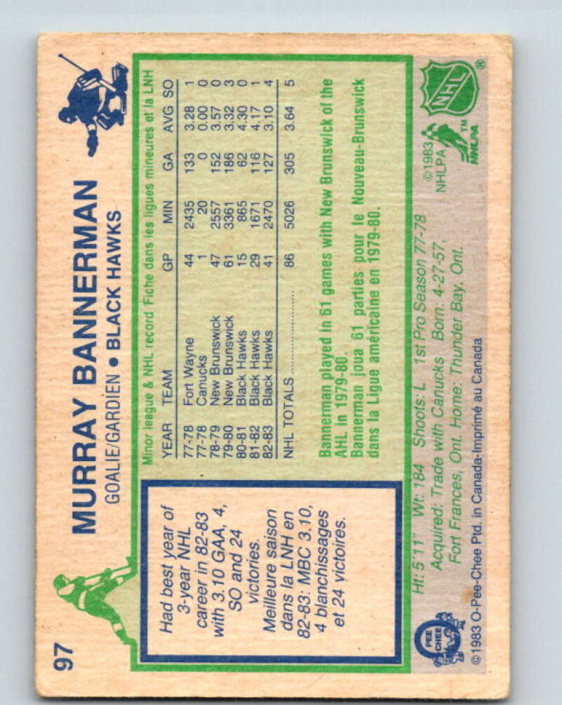 1983-84 O-Pee-Chee #97 Murray Bannerman Chicago Blackhawks V27014