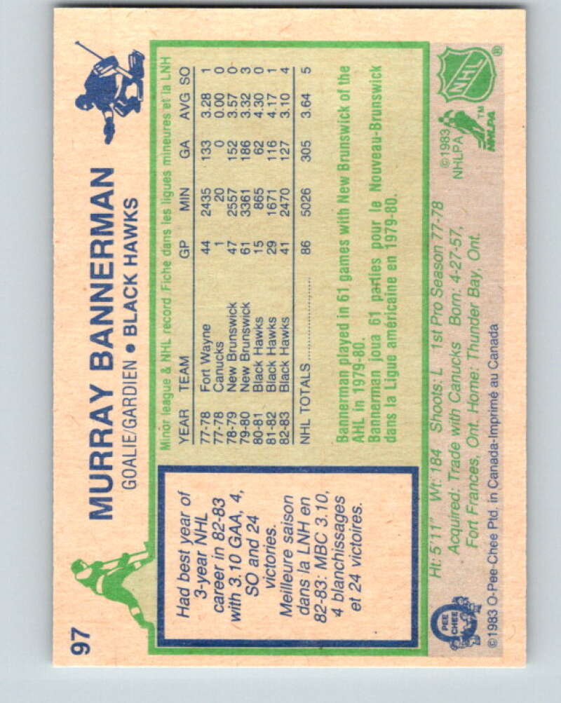 1983-84 O-Pee-Chee #97 Murray Bannerman Chicago Blackhawks V27017