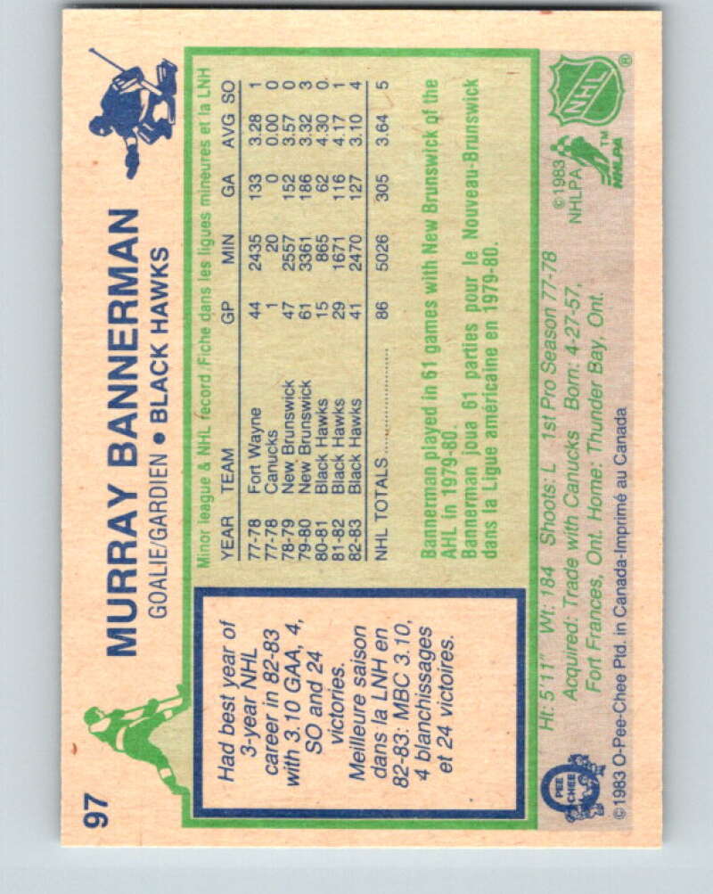 1983-84 O-Pee-Chee #97 Murray Bannerman Chicago Blackhawks V27018