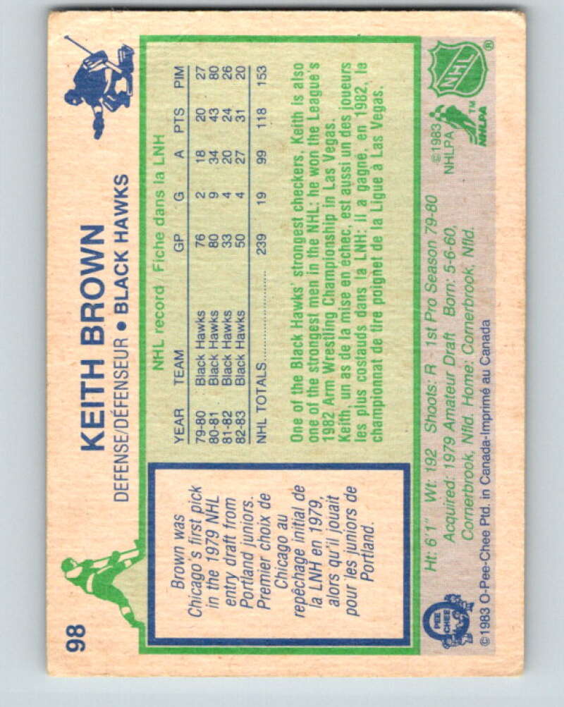 1983-84 O-Pee-Chee #98 Keith Brown Chicago Blackhawks V27019