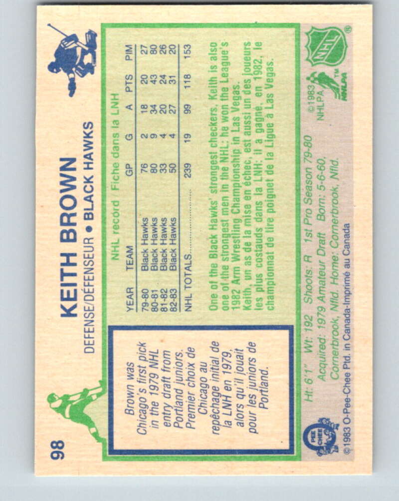 1983-84 O-Pee-Chee #98 Keith Brown Chicago Blackhawks V27020