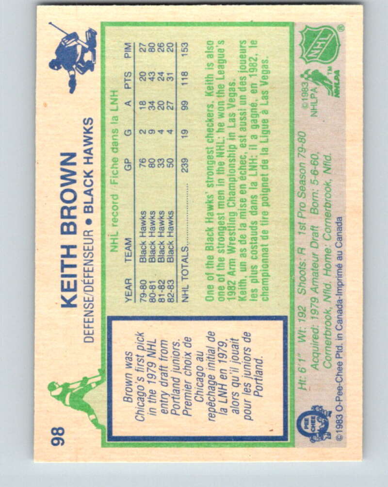1983-84 O-Pee-Chee #98 Keith Brown Chicago Blackhawks V27021