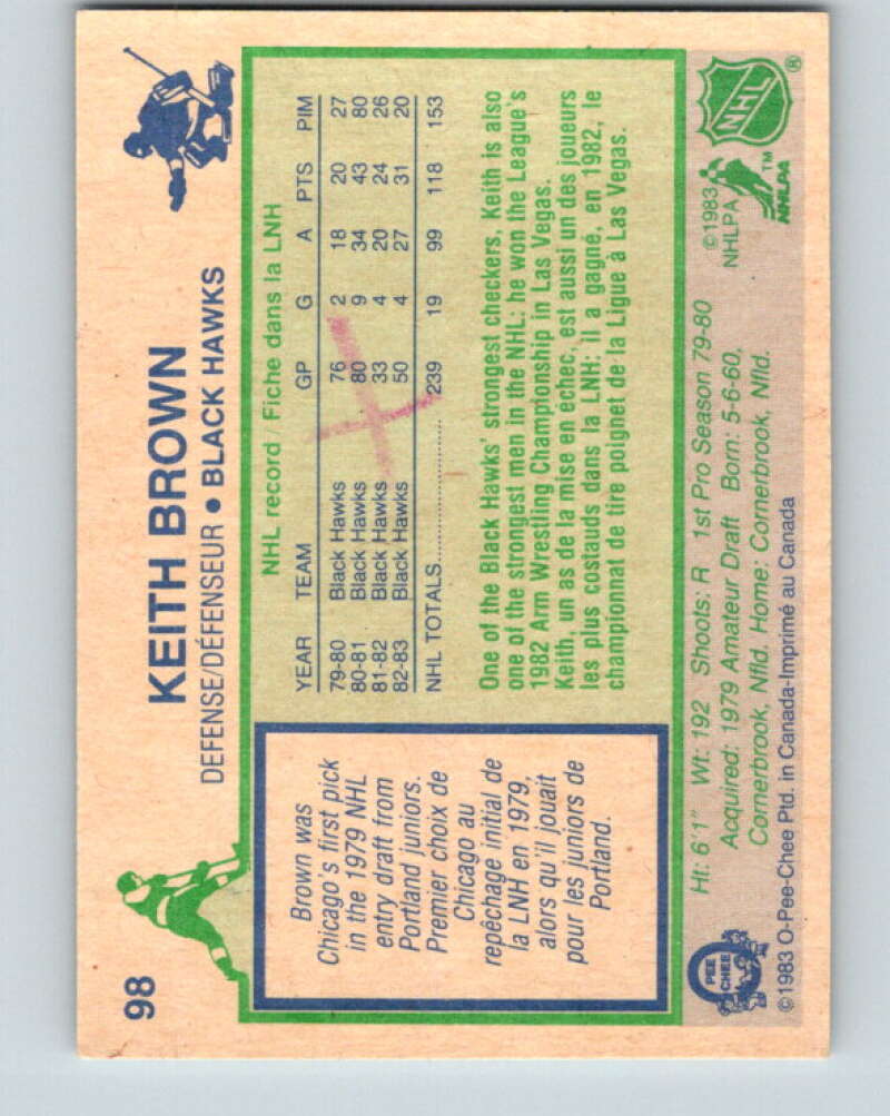 1983-84 O-Pee-Chee #98 Keith Brown Chicago Blackhawks V27022