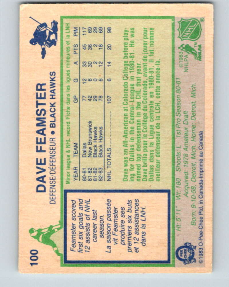 1983-84 O-Pee-Chee #100 Dave Feamster RC Rookie Blackhawks V27024