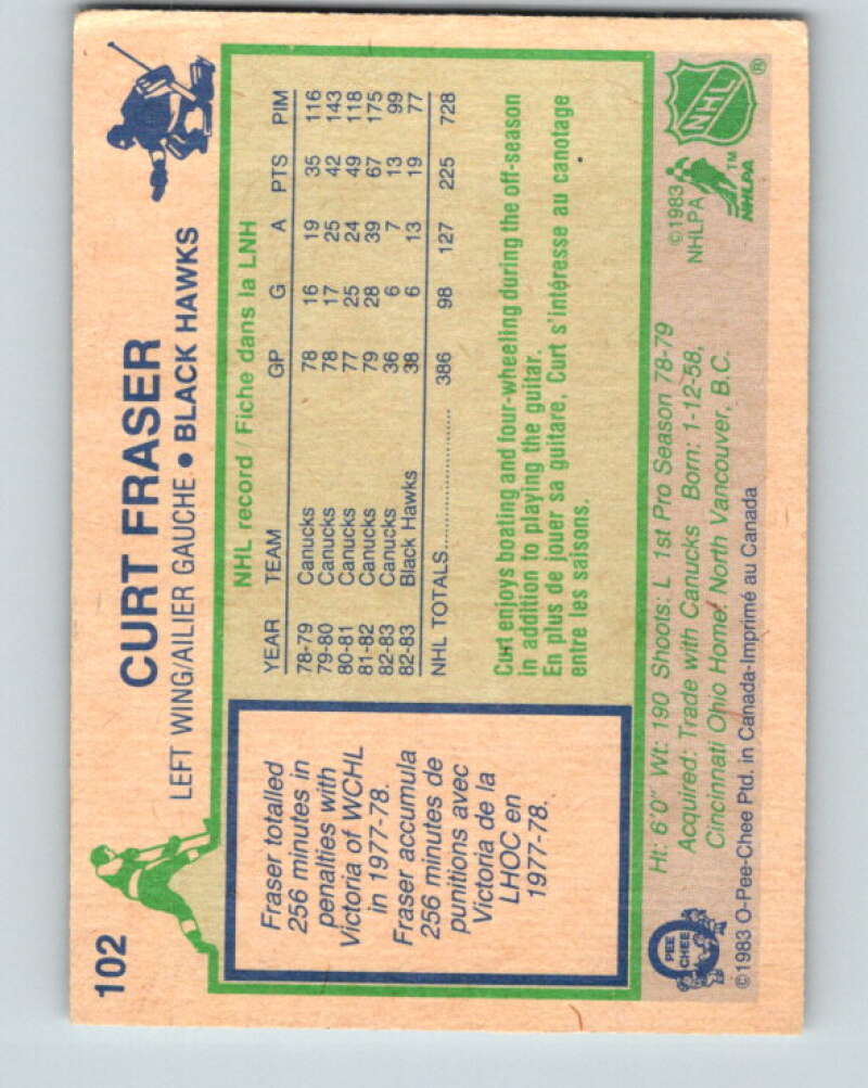 1983-84 O-Pee-Chee #102 Curt Fraser Chicago Blackhawks V27029