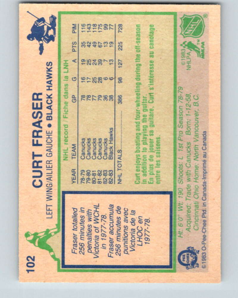 1983-84 O-Pee-Chee #102 Curt Fraser Chicago Blackhawks V27030
