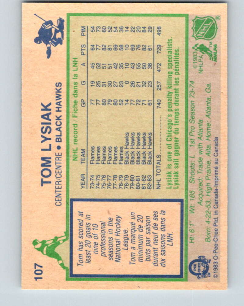 1983-84 O-Pee-Chee #107 Tom Lysiak Chicago Blackhawks V27048