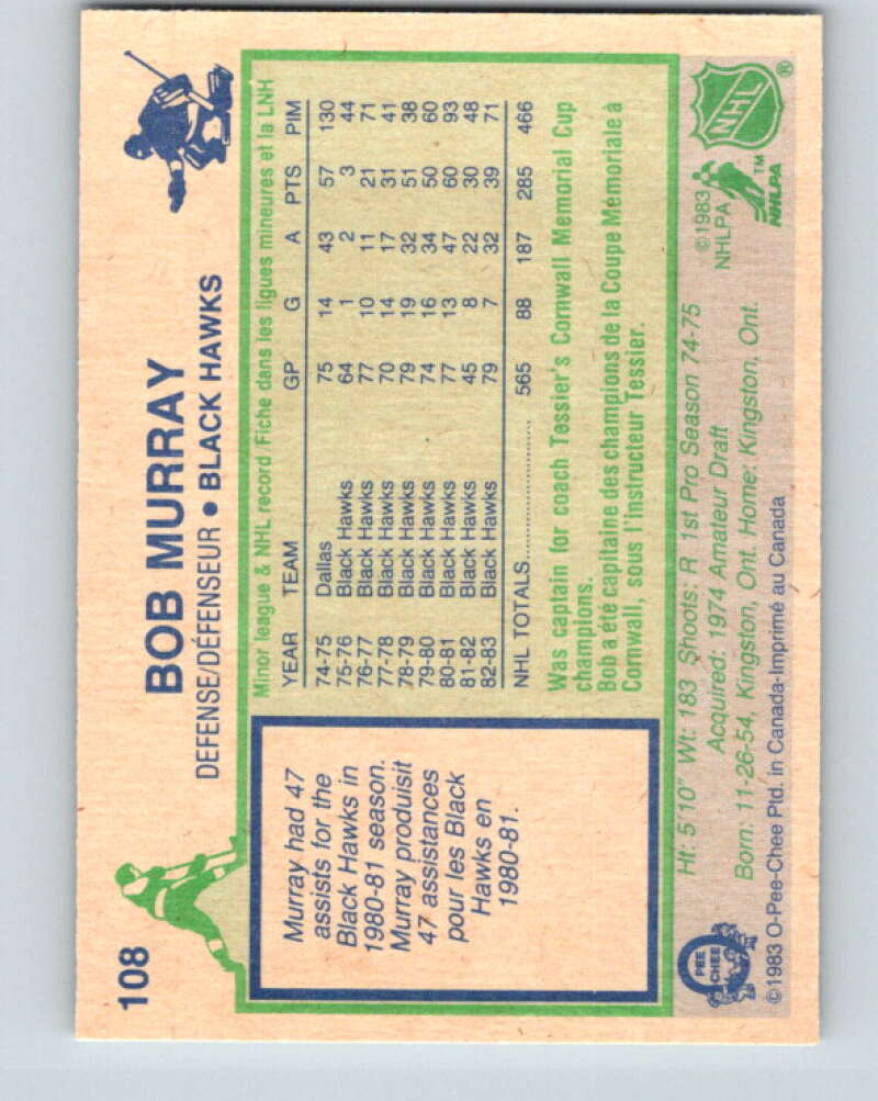 1983-84 O-Pee-Chee #108 Bob Murray Chicago Blackhawks V27052