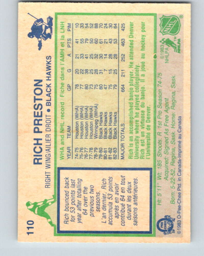 1983-84 O-Pee-Chee #110 Rich Preston Chicago Blackhawks V27062