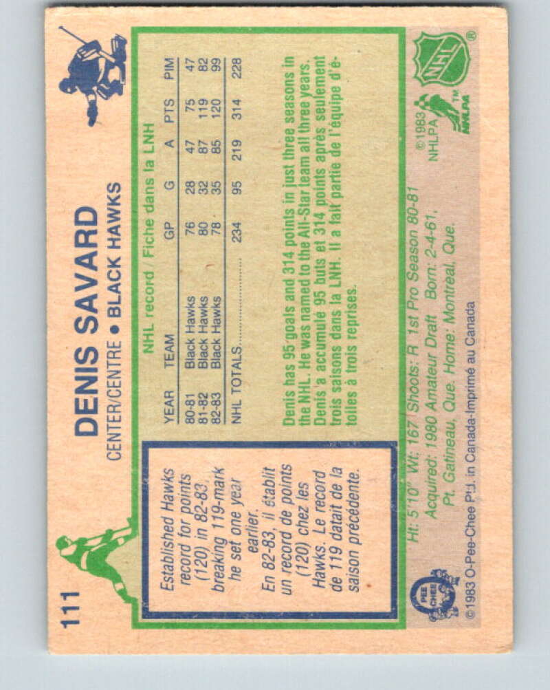 1983-84 O-Pee-Chee #111 Denis Savard Chicago Blackhawks V27067