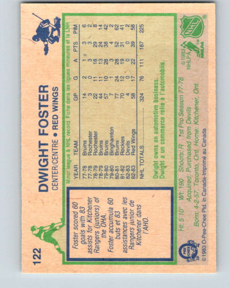1983-84 O-Pee-Chee #122 Dwight Foster Detroit Red Wings V27103