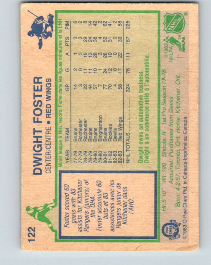 1983-84 O-Pee-Chee #122 Dwight Foster Detroit Red Wings V27104