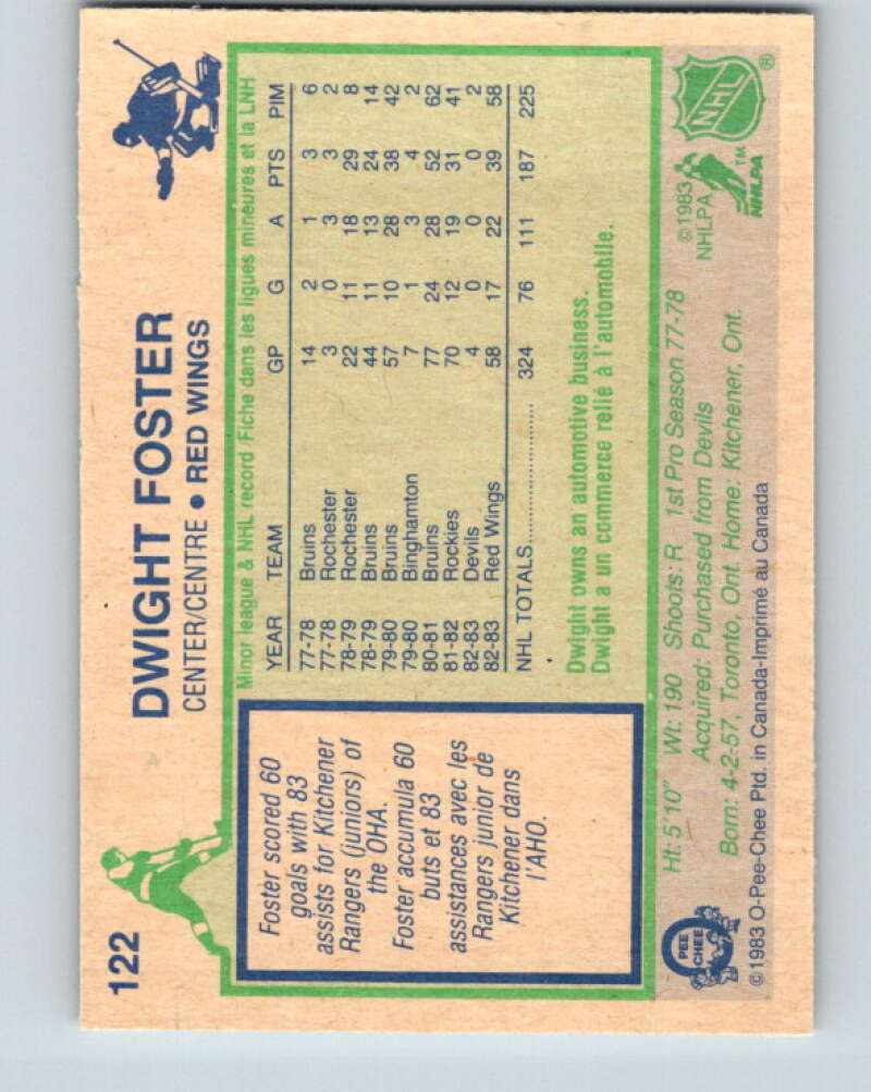 1983-84 O-Pee-Chee #122 Dwight Foster Detroit Red Wings V27106