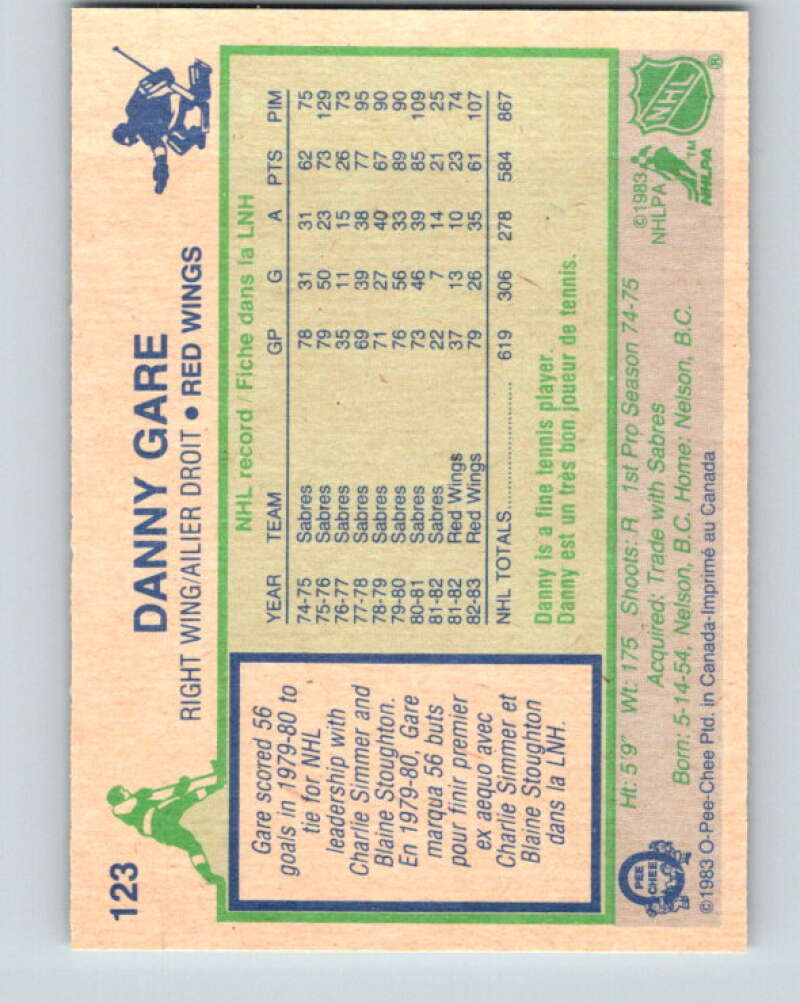 1983-84 O-Pee-Chee #123 Danny Gare Detroit Red Wings V27108
