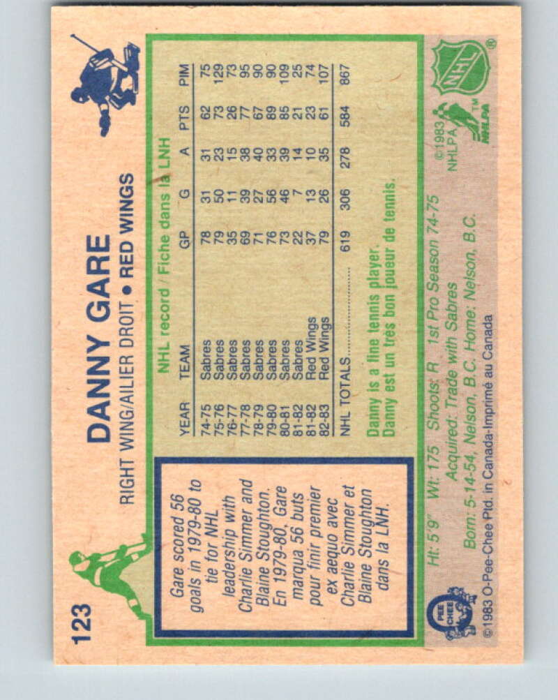 1983-84 O-Pee-Chee #123 Danny Gare Detroit Red Wings V27109