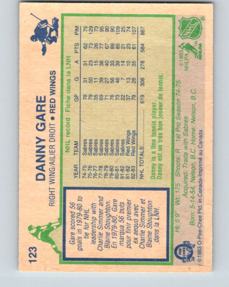 1983-84 O-Pee-Chee #123 Danny Gare Detroit Red Wings V27110