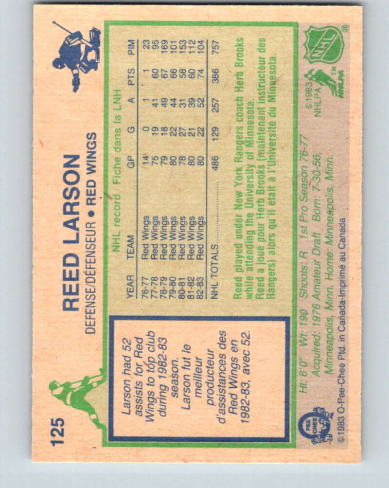 1983-84 O-Pee-Chee #125 Reed Larson Detroit Red Wings V27116
