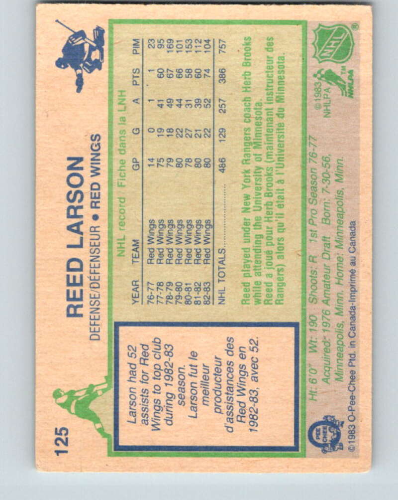1983-84 O-Pee-Chee #125 Reed Larson Detroit Red Wings V27117