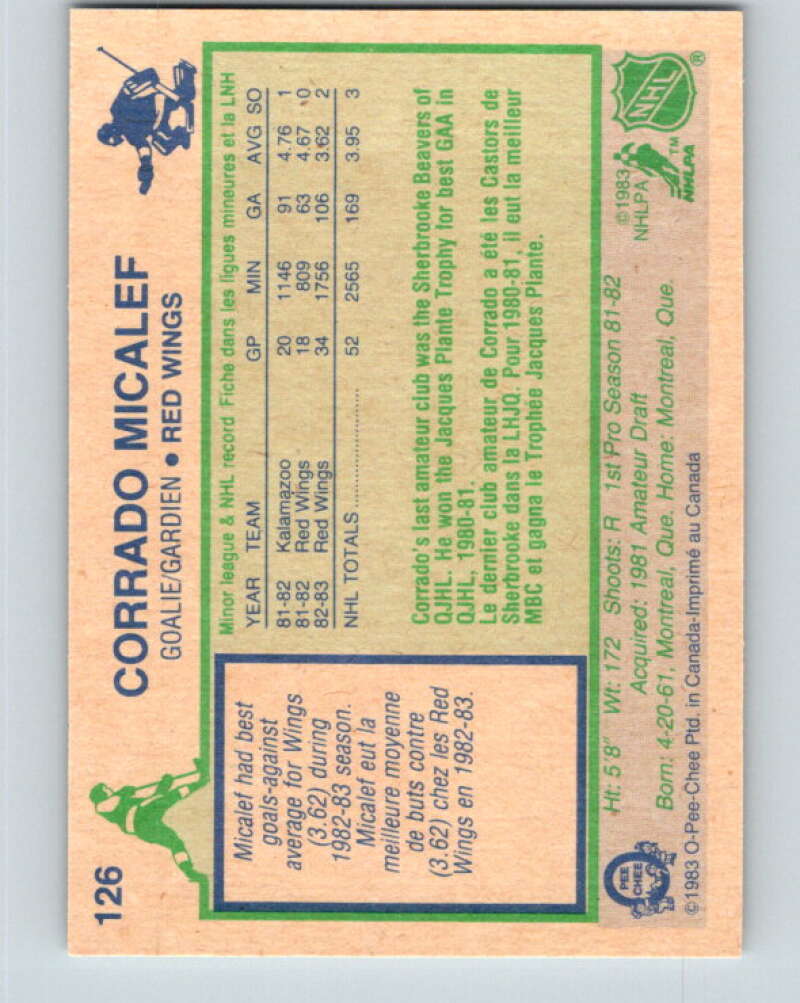 1983-84 O-Pee-Chee #126 Corrado Micalef RC Rookie Red Wings V27122