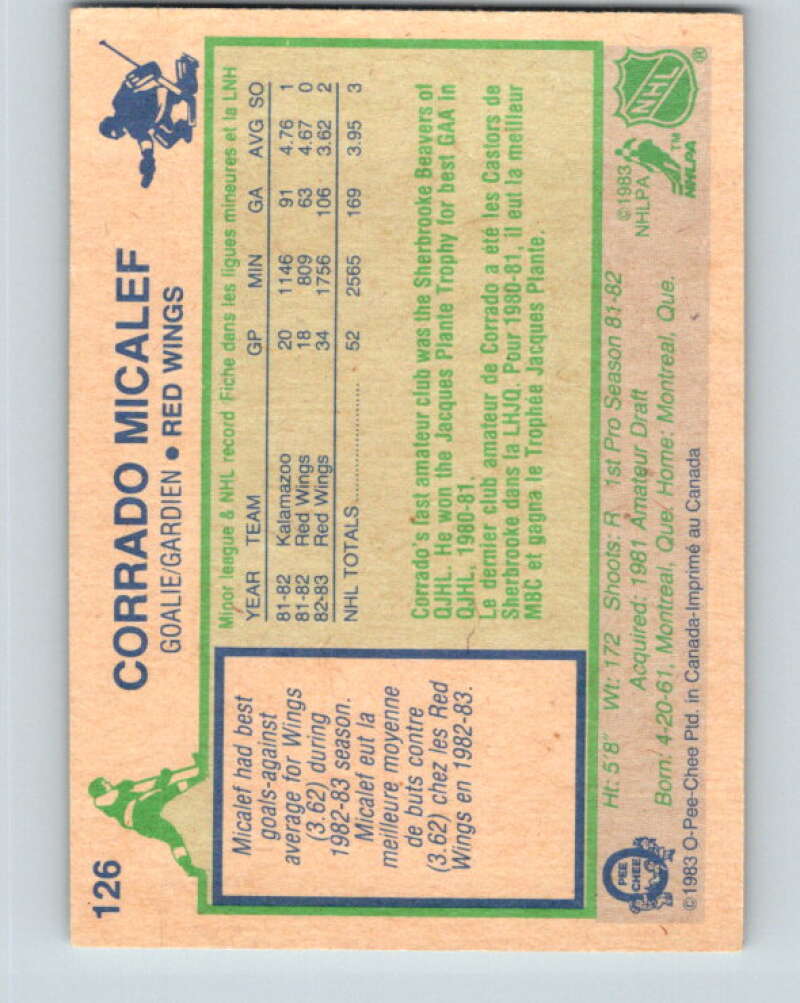 1983-84 O-Pee-Chee #126 Corrado Micalef RC Rookie Red Wings V27123