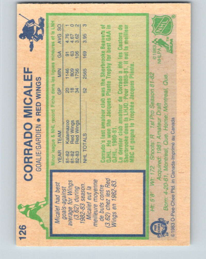 1983-84 O-Pee-Chee #126 Corrado Micalef RC Rookie Red Wings V27124