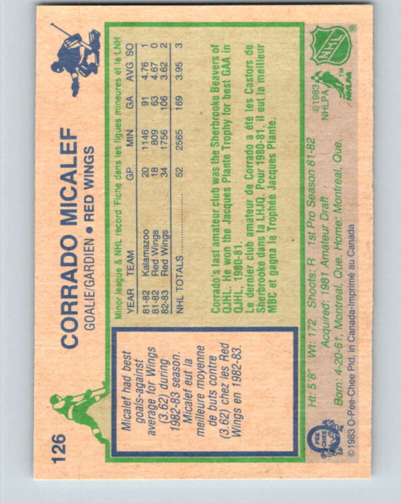 1983-84 O-Pee-Chee #126 Corrado Micalef RC Rookie Red Wings V27125