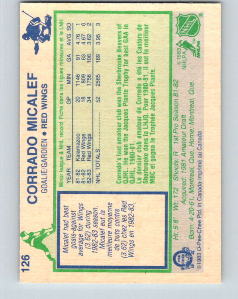 1983-84 O-Pee-Chee #126 Corrado Micalef RC Rookie Red Wings V27127
