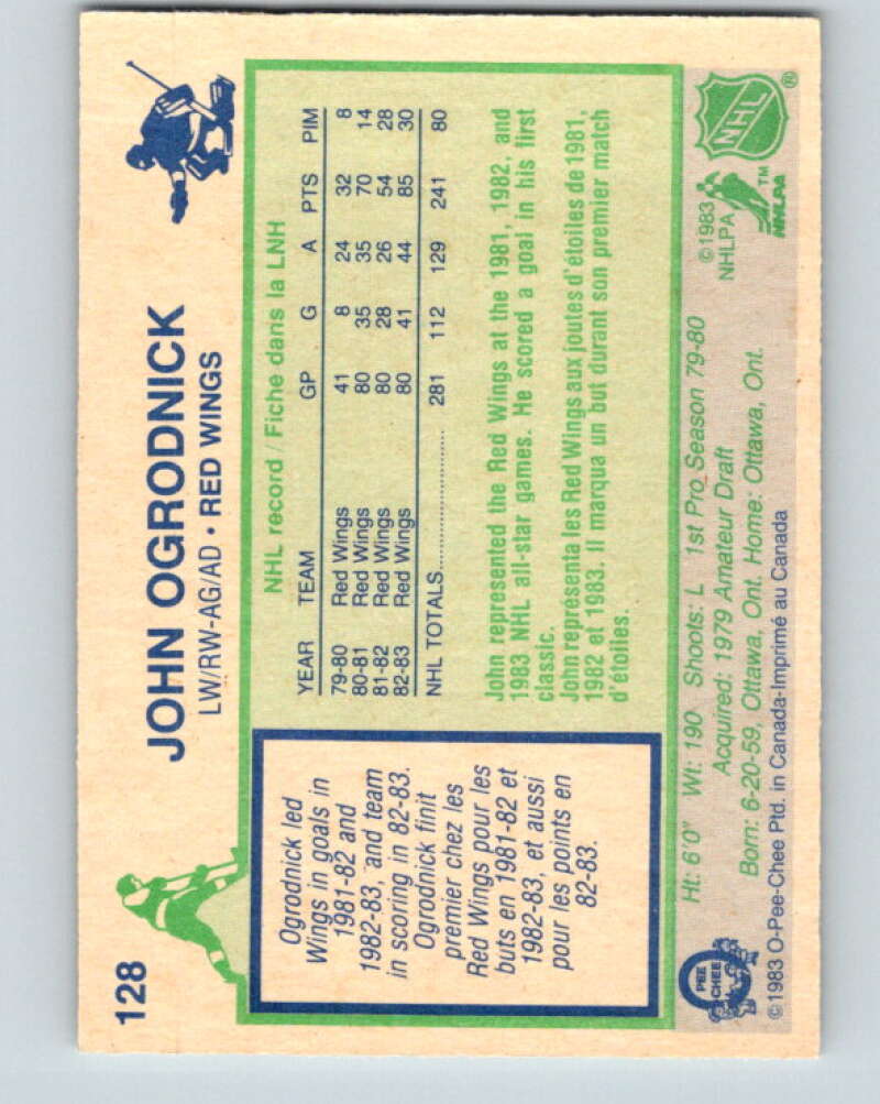 1983-84 O-Pee-Chee #128 John Ogrodnick Detroit Red Wings V27134