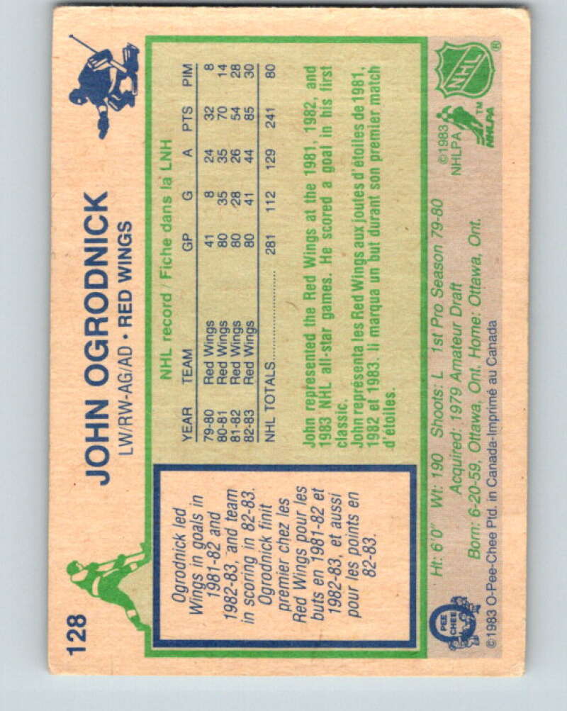 1983-84 O-Pee-Chee #128 John Ogrodnick Detroit Red Wings V27135