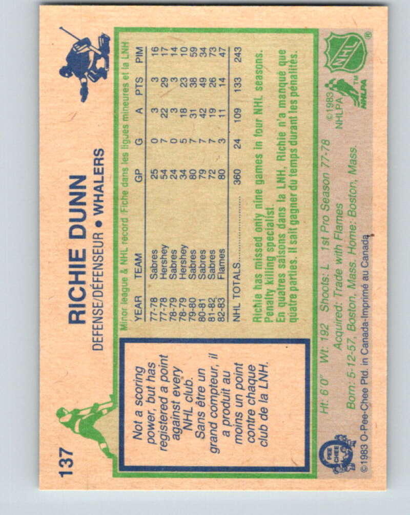 1983-84 O-Pee-Chee #137 Richie Dunn Hartford Whalers V27166