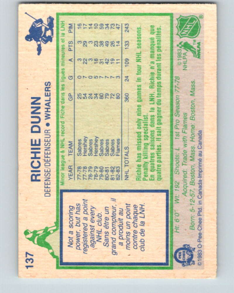 1983-84 O-Pee-Chee #137 Richie Dunn Hartford Whalers V27167