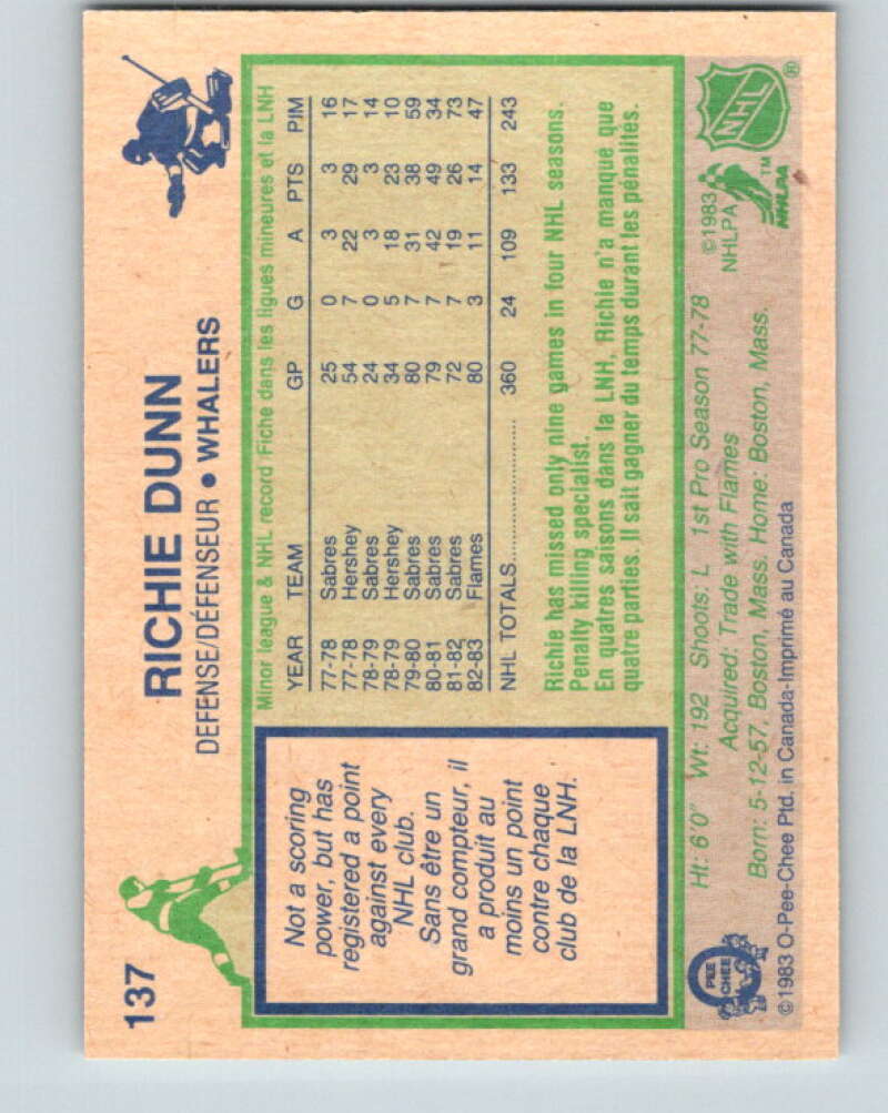 1983-84 O-Pee-Chee #137 Richie Dunn Hartford Whalers V27168