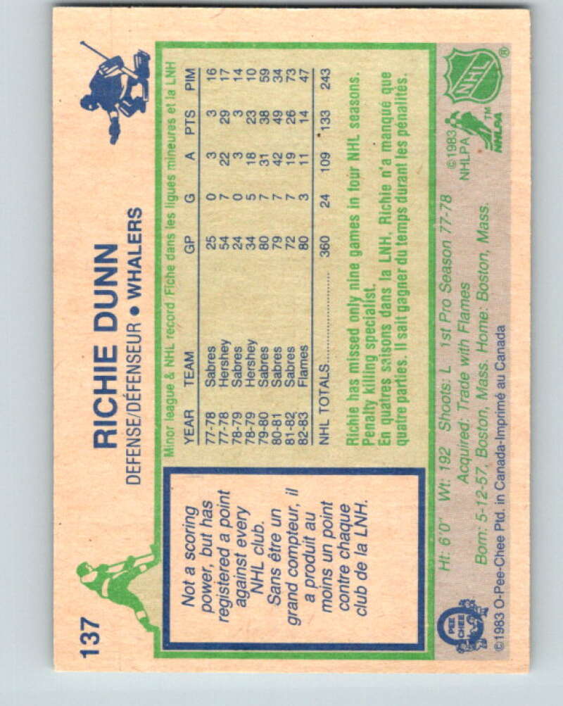 1983-84 O-Pee-Chee #137 Richie Dunn Hartford Whalers V27169
