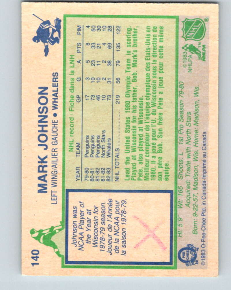 1983-84 O-Pee-Chee #140 Mark Johnson  Hartford Whalers  V27177