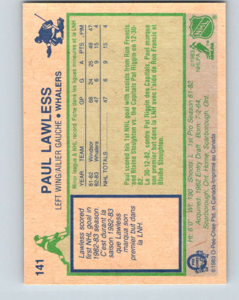 1983-84 O-Pee-Chee #141 Paul Lawless RC Rookie Hartford Whalers V27180