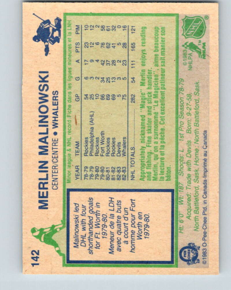 1983-84 O-Pee-Chee #142 Merlin Malinowski Hartford Whalers V27184