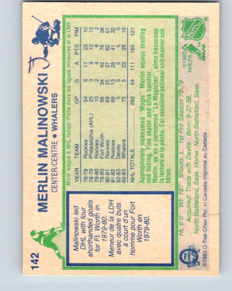1983-84 O-Pee-Chee #142 Merlin Malinowski Hartford Whalers V27185