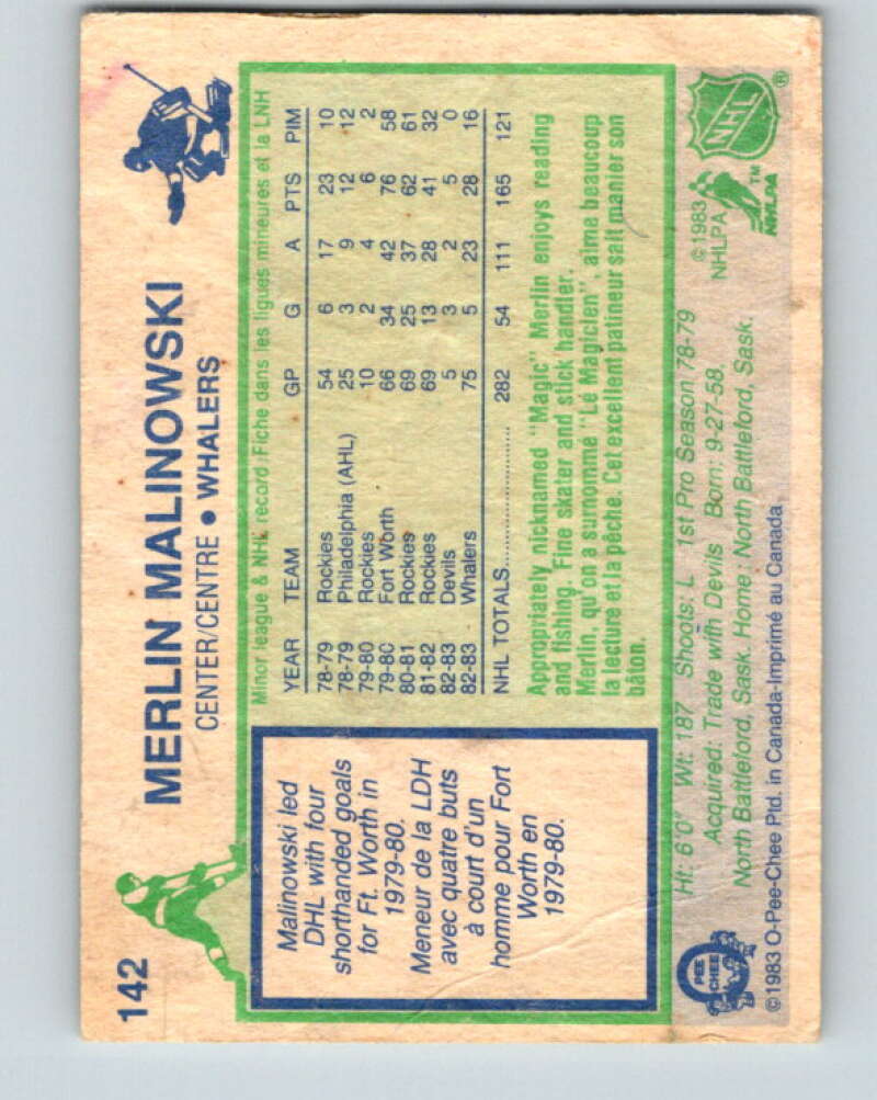 1983-84 O-Pee-Chee #142 Merlin Malinowski Hartford Whalers V27186