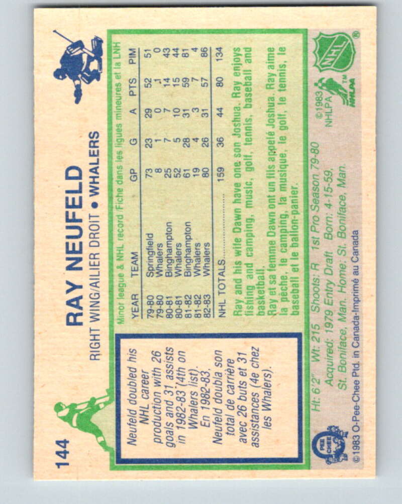 1983-84 O-Pee-Chee #144 Ray Neufeld RC Rookie Hartford Whalers V27191