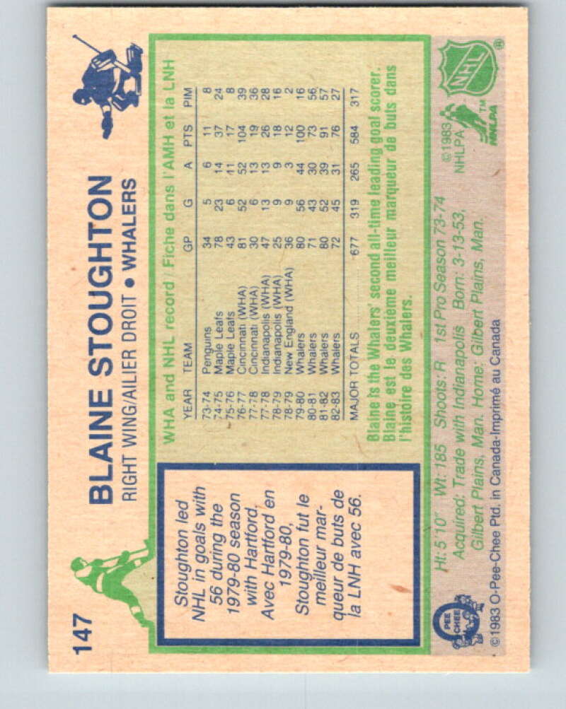 1983-84 O-Pee-Chee #147 Blaine Stoughton Hartford Whalers V27205