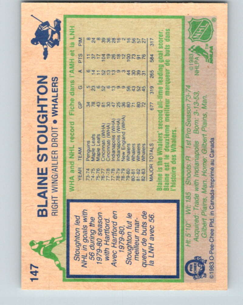 1983-84 O-Pee-Chee #147 Blaine Stoughton Hartford Whalers V27207