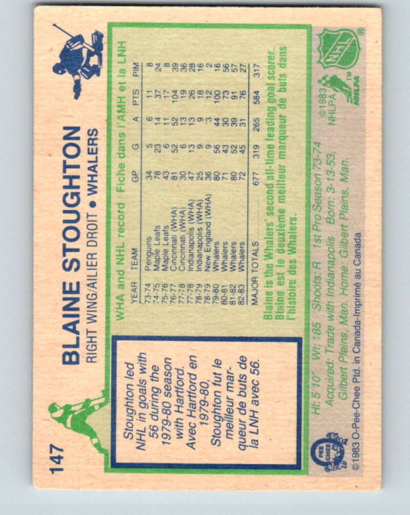 1983-84 O-Pee-Chee #147 Blaine Stoughton Hartford Whalers V27208