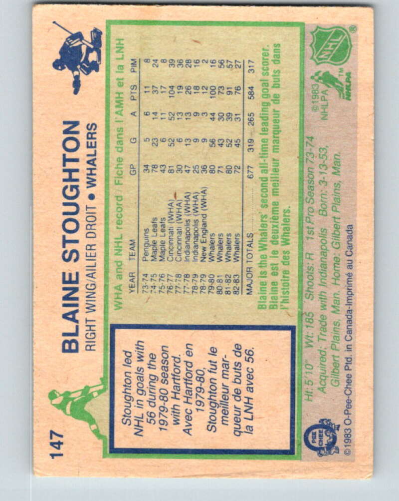 1983-84 O-Pee-Chee #147 Blaine Stoughton Hartford Whalers V27209