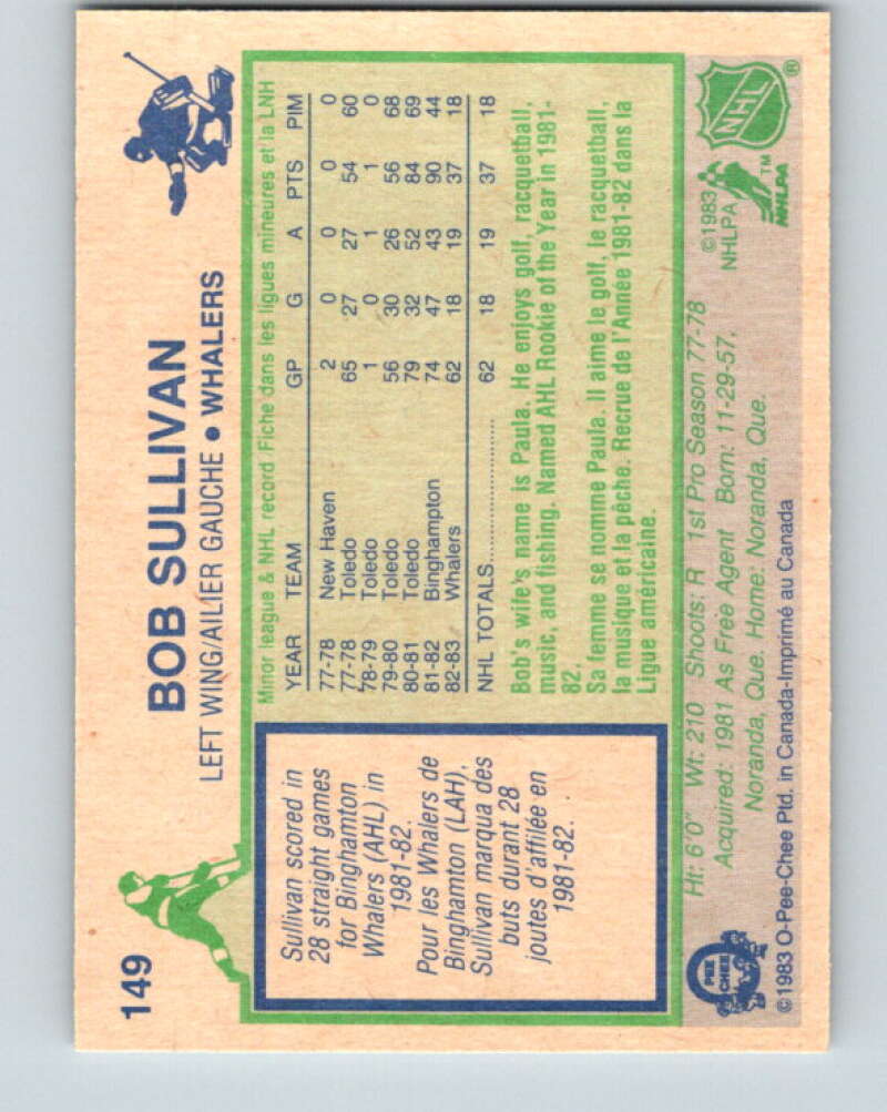 1983-84 O-Pee-Chee #149 Bob Sullivan RC Rookie Hartford Whalers V27215
