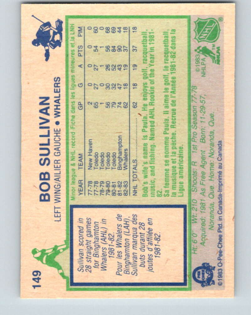 1983-84 O-Pee-Chee #149 Bob Sullivan RC Rookie Hartford Whalers V27216