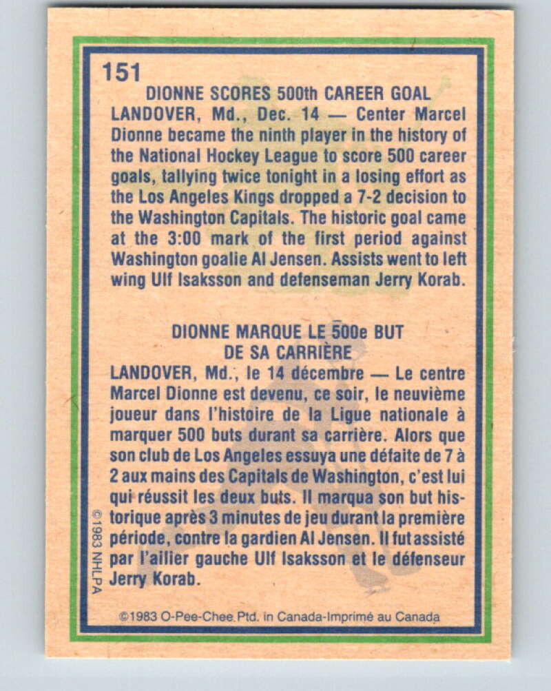 1983-84 O-Pee-Chee #151 Marcel Dionne HL Los Angeles Kings V27221