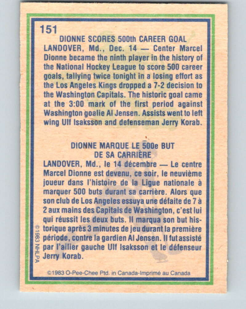 1983-84 O-Pee-Chee #151 Marcel Dionne HL Los Angeles Kings V27222