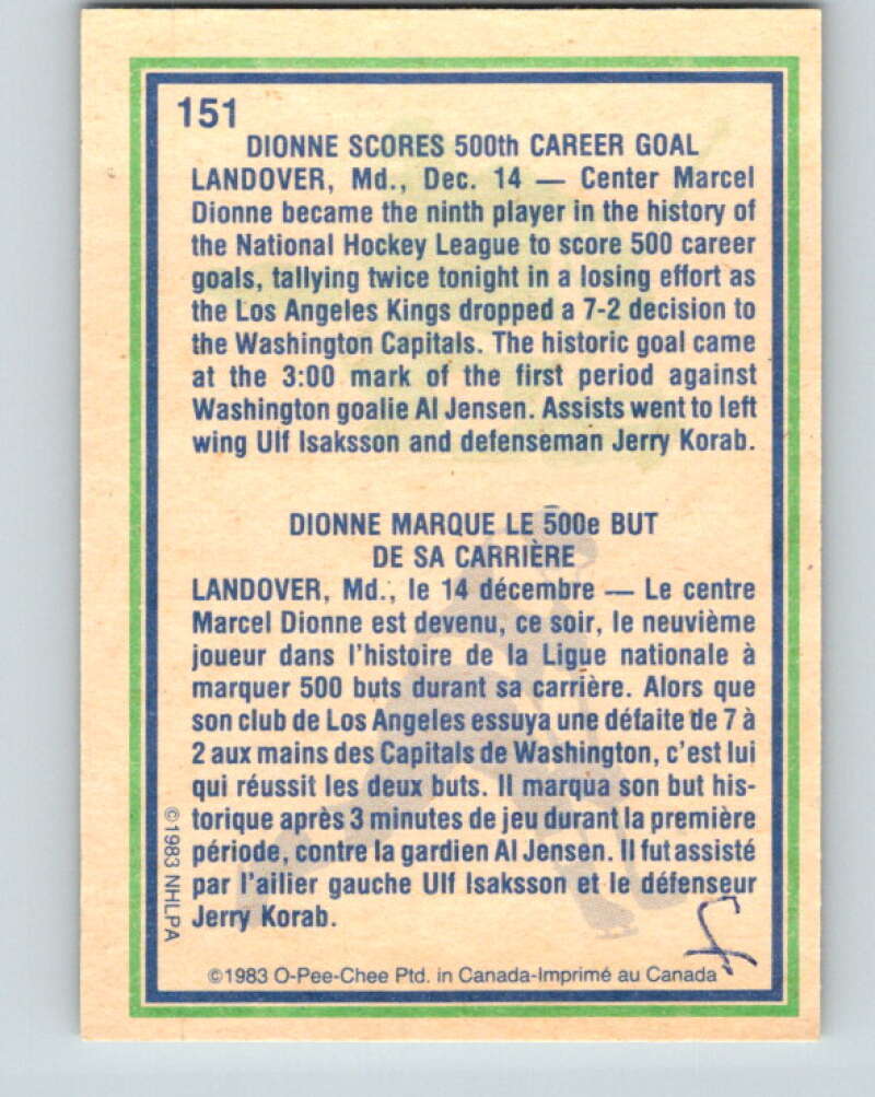 1983-84 O-Pee-Chee #151 Marcel Dionne HL Los Angeles Kings V27223