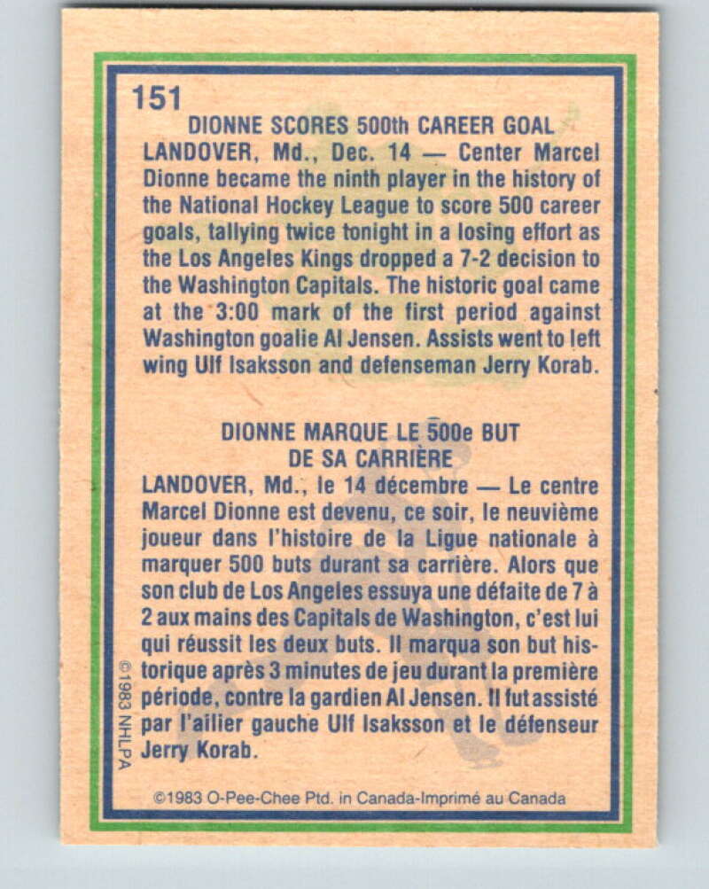 1983-84 O-Pee-Chee #151 Marcel Dionne HL Los Angeles Kings V27224